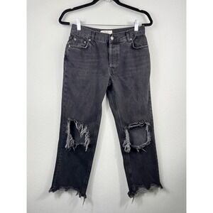 We The Free People Jeans Sz. 26 Womens Black Cropped Distressed Denim Button Fly